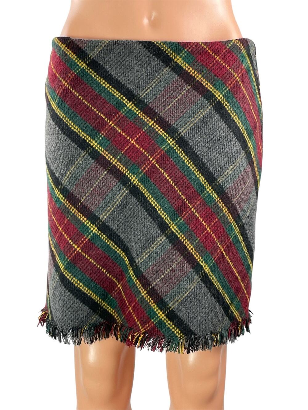 Sanctuary Multicolor Tweed Tartan Plaid High Waist Fringe Mini Skirt Size S